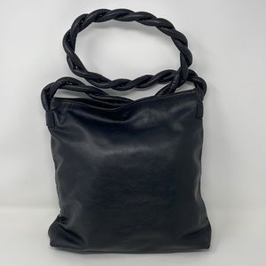 Italian Black Twisted-Handle Leather Tote Bag -Falor Firenze